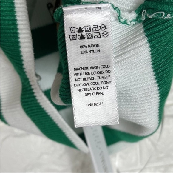 House of Harlow Green White Striped Ribbed Knit Halter Crop Top - Picture 5 of 7